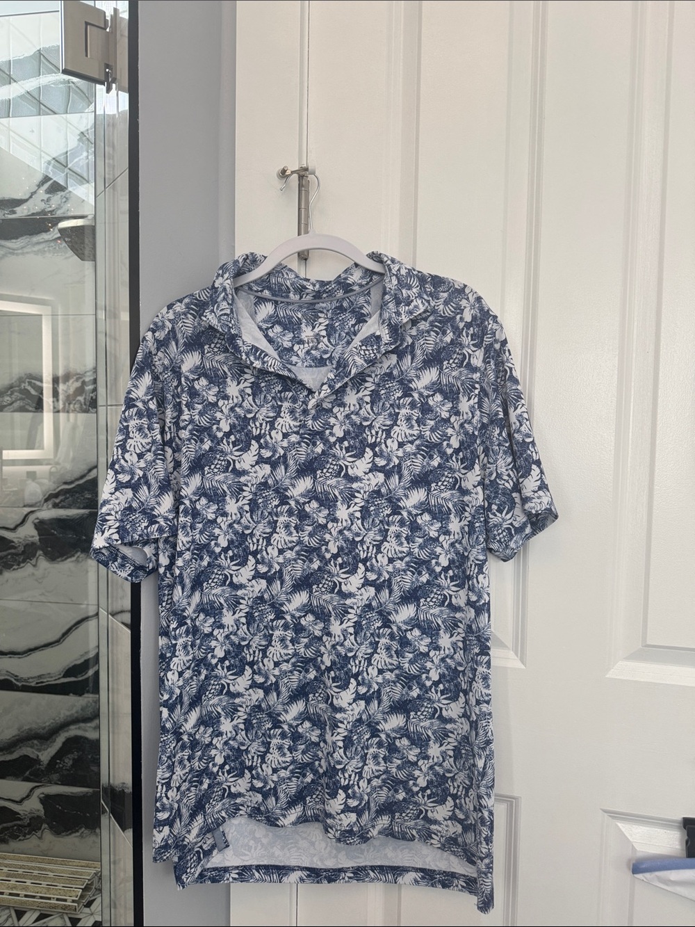 johnnie-O Navy and White Floral Print Polo